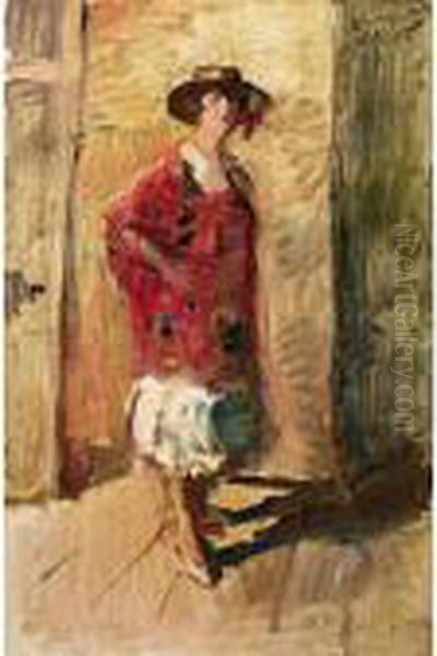 A Full Length Portrait Of An Actress In A Hat Oil Painting by Isaac Israels