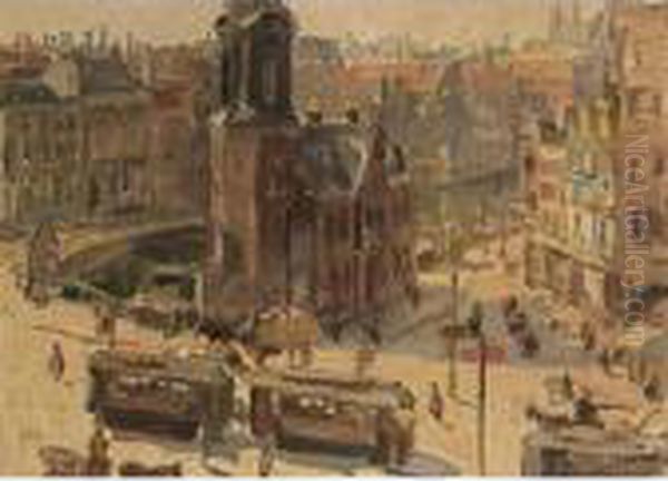 A View Of The Muntplein, Amsterdam Oil Painting by Isaac Israels