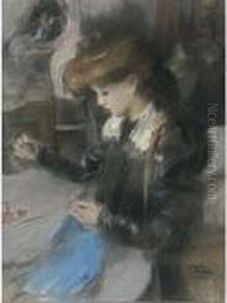 A Seamstress In The Paquin Studio, Paris Oil Painting by Isaac Israels