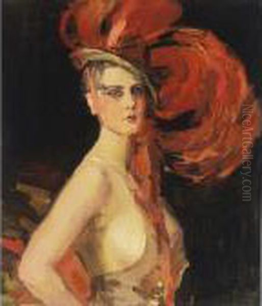 A Revue Girl ('la Cocotte') At The Scala, The Hague Oil Painting by Isaac Israels