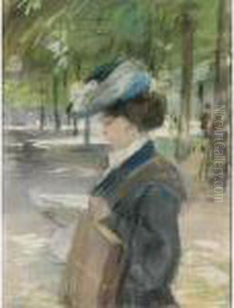 Exciting Reading (a Midinette In The Bois De Boulogne, Paris) Oil Painting by Isaac Israels