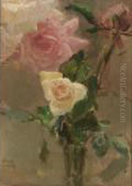 A Flower Still Life With A Pink And Yellow Rose Oil Painting by Isaac Israels