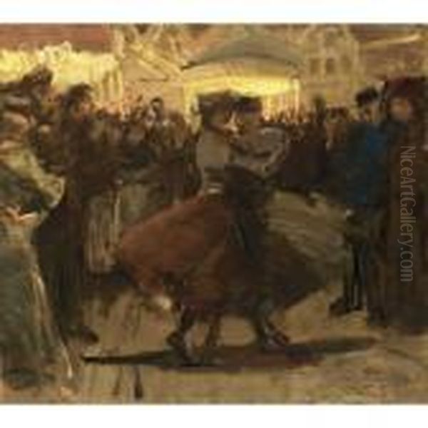 Girls Dancing On A Fair In The Jordaan, Amsterdam Oil Painting by Isaac Israels