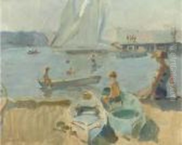 Summer Fun On The Beach Of Portorose, Italy Oil Painting by Isaac Israels