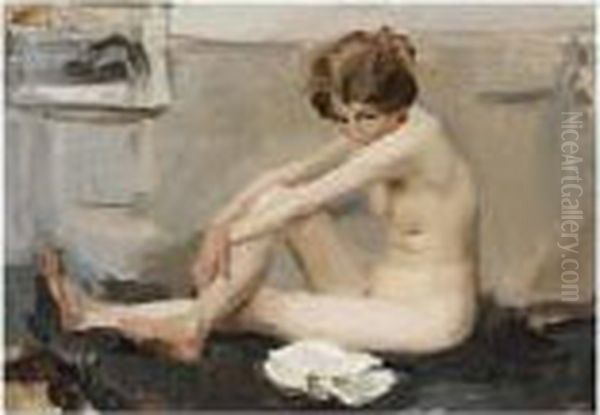 A Female Nude Oil Painting by Isaac Israels