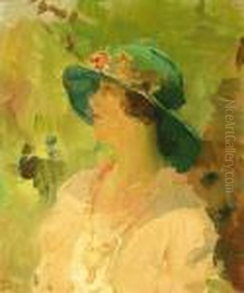 Dame Met Groene Hoed: A Lady With A Green Hat Oil Painting by Isaac Israels