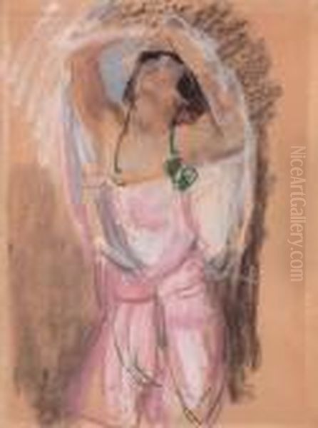 Dancer In Pink Veils Oil Painting by Isaac Israels