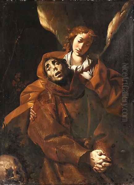 Saint Francis supported by an angel Oil Painting by Pier Francesco Mazzuchelli (see Morazzone)