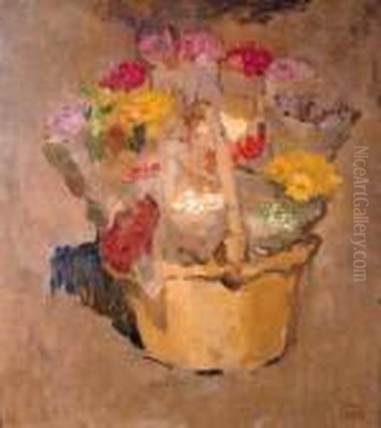 Flowers In A Wicker Basket Oil Painting by Isaac Israels