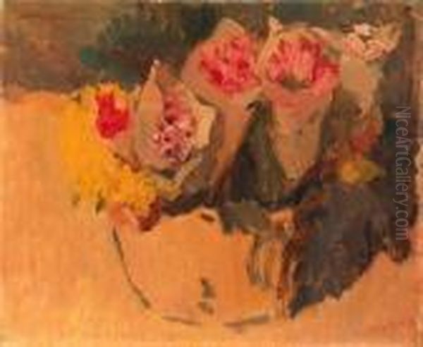 Rijnsburger Bloemenmand: A Basket With Tulips And Daffodils Oil Painting by Isaac Israels