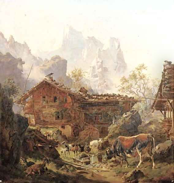 Milking time in the mountains Oil Painting by Wilhelm Melchior