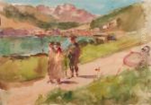 Going For A Walk By A Mountain Lake Near Bern, Switzerland Oil Painting by Isaac Israels