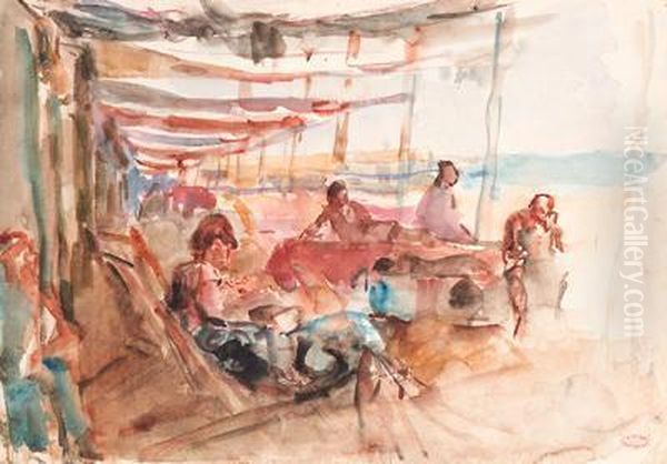 A Sunny Slumber In Viareggio (recto And Verso) Oil Painting by Isaac Israels