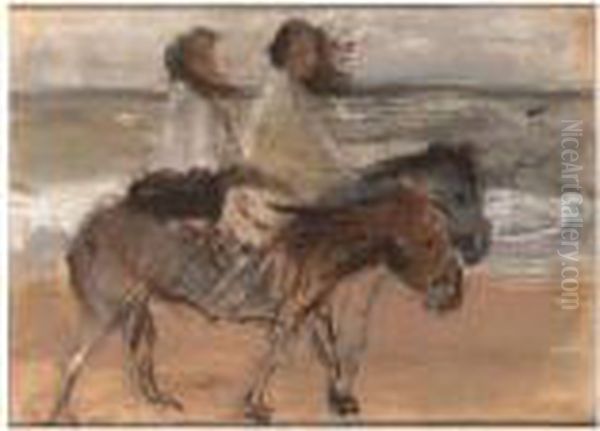 Donkey Riding On The Shore Oil Painting by Isaac Israels