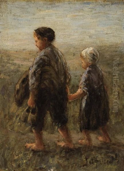 Returning From The Beach Oil Painting by Jozef Israels