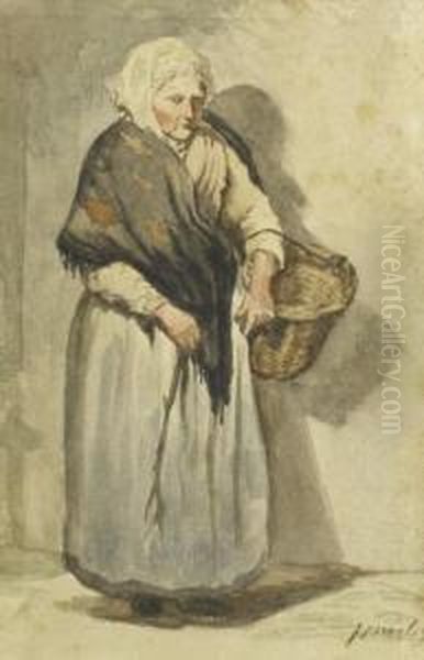 Market Woman Oil Painting by Jozef Israels