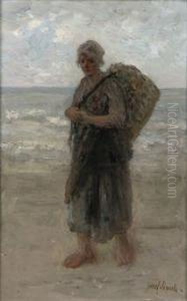 A Fisherwoman On The Beach Oil Painting by Jozef Israels