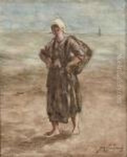 A Girl On The Beach Oil Painting by Jozef Israels