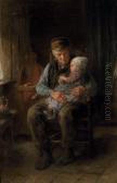 In Grandfather's Arms Oil Painting by Jozef Israels