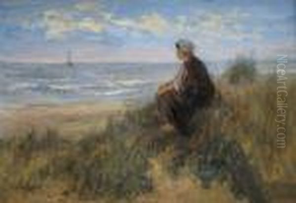 Waiting By The Sea Oil Painting by Jozef Israels