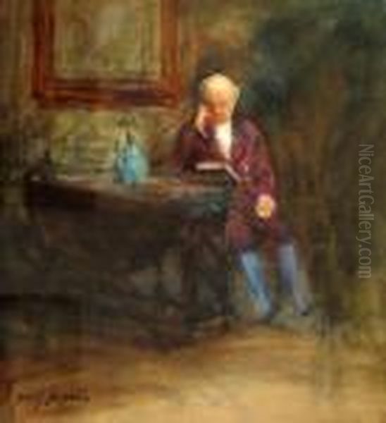 A Man Reading Oil Painting by Jozef Israels