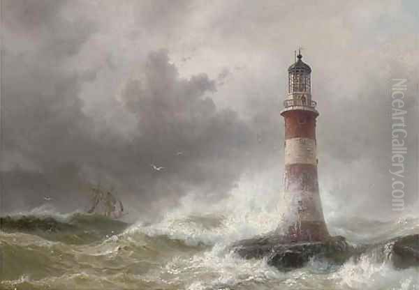 The lonely vigil The Eddystone Lighthouse, heavy weather Oil Painting by Wilhelm Melbye