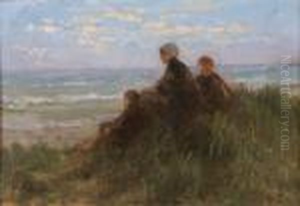 Waiting By The Sea Oil Painting by Jozef Israels