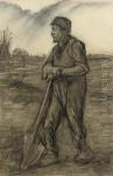 A Farmer Working The Land Oil Painting by Jozef Israels