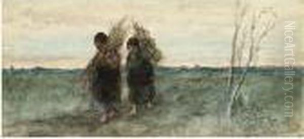 Woodgatherers On A Country Road Oil Painting by Jozef Israels