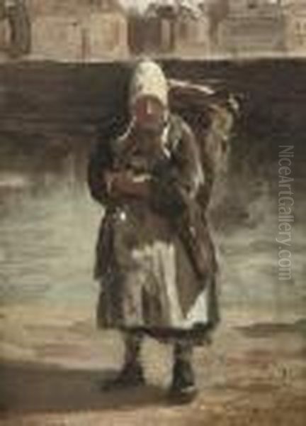 Fisherwoman With A Basket Oil Painting by Jozef Israels