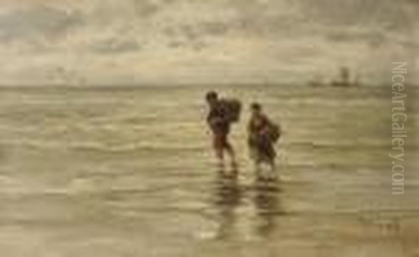 Kinderen Der Zee: Wading In The Surf Oil Painting by Jozef Israels