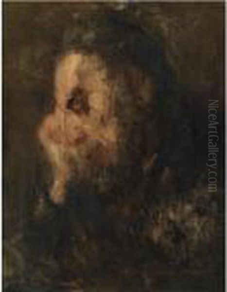 A Rabbi Oil Painting by Jozef Israels