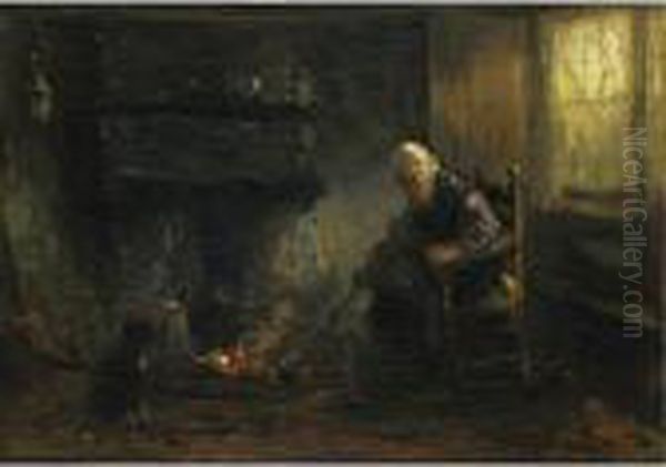 At The Hearth Oil Painting by Jozef Israels