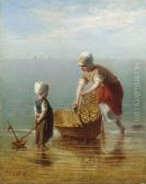 Mother And Child By The Sea Oil Painting by Jozef Israels