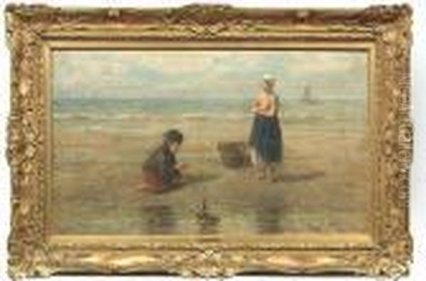 Two Children Of A Fisherman On The Beach Waiting For Their Father's Return Oil Painting by Jozef Israels