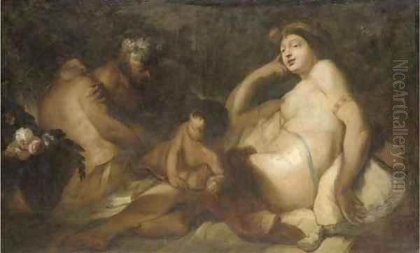 Venus and Bacchus with cupid and a satyr Oil Painting by Antonio Molinari