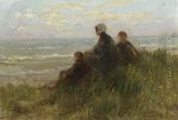 Awaiting The Fisherman's Return Oil Painting by Jozef Israels