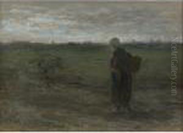 Woman In The Field Oil Painting by Jozef Israels