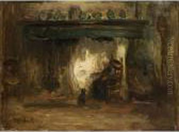 A Peasant Woman In An Interior Oil Painting by Jozef Israels