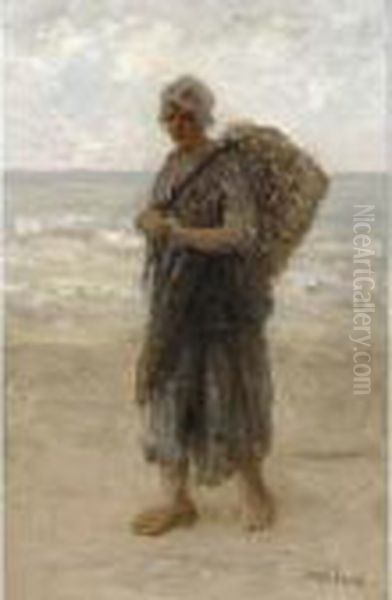 A Fisher Woman On The Beach Oil Painting by Jozef Israels