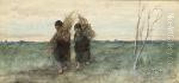 Woodgatherers On A Country Road Oil Painting by Jozef Israels