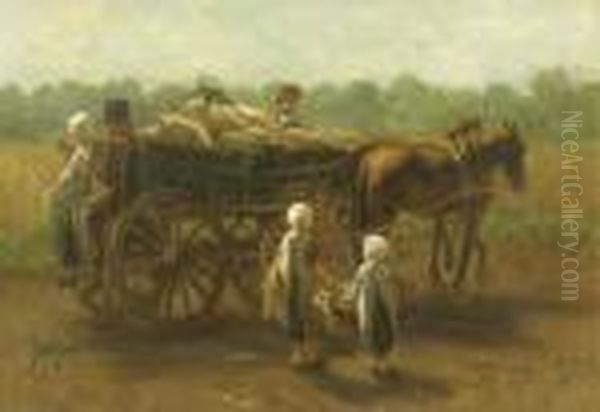 A Peasant Couple On A Horse Cart Oil Painting by Jozef Israels