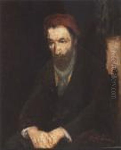 Portrait Of A Jewish Man Oil Painting by Jozef Israels