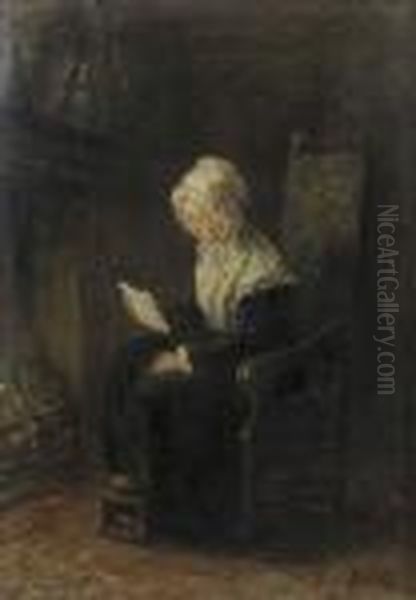 Reading A Letter Oil Painting by Jozef Israels