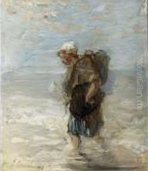 A Fisherwoman In The Breakers Oil Painting by Jozef Israels