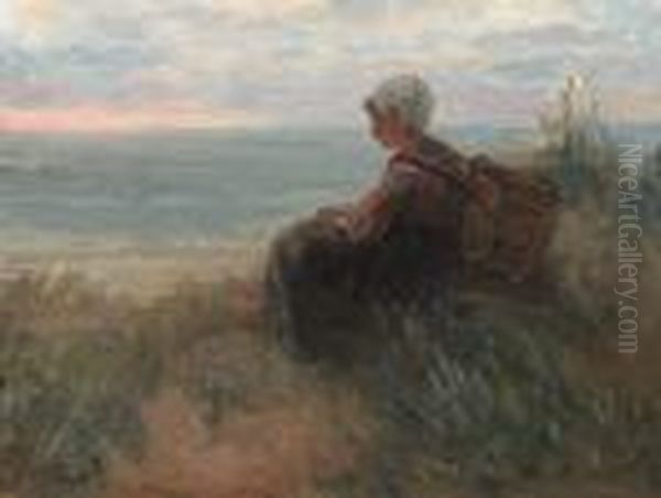 A Fishergirl On A Dunetop Overlooking The Sea Oil Painting by Jozef Israels