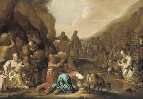 Moses striking the rock Oil Painting by Jan Marienhof