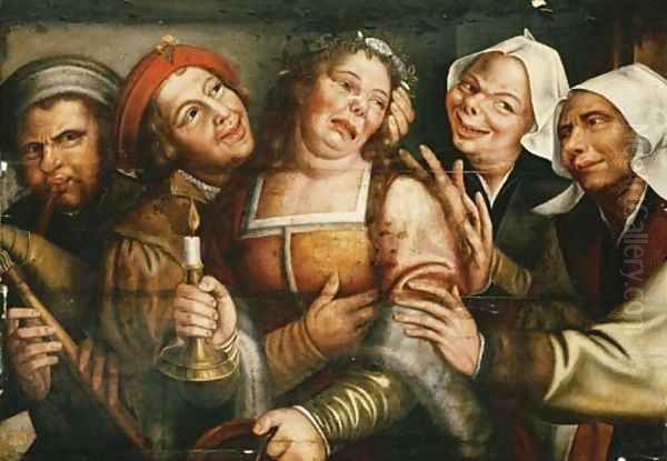 Peasants carousing with a woman holding a candle Oil Painting by Jan Massys