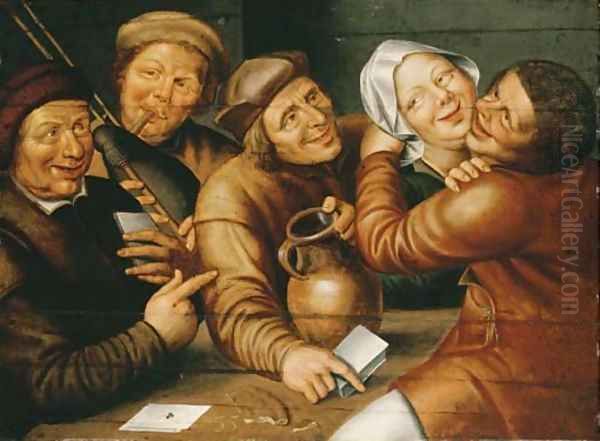 Peasants carousing and playing cards Oil Painting by Jan Massys