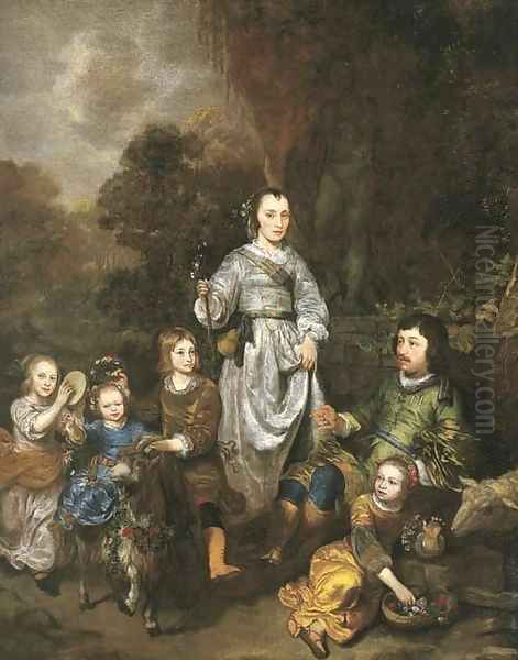 Portrait of a family a la antique in a wooded landscape Oil Painting by Jan Mytens